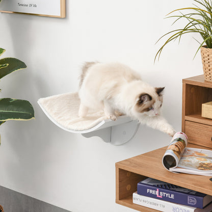 PawHut Wood Cat Shelves Wall-Mounted Shelter Curved Kitten Bed Cat Perch Climber Cat Furniture 41 x 28 x 21cm White 