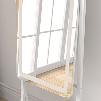 HOMCOM Free Standing Dressing Mirror with LED Lights, Full Length Mirror with 3 Temperature Colours and Storage Shelf 