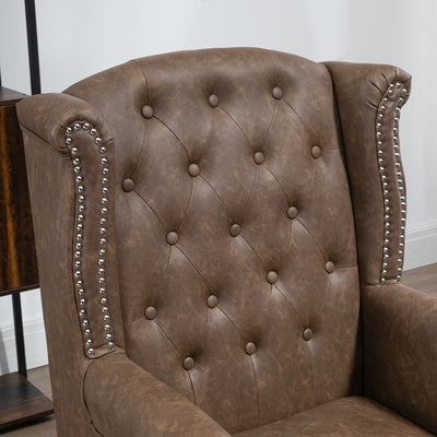 HOMCOM Wingback Accent Chair Tufted Chesterfield-style Armchair with Nail Head Trim for Living Room Bedroom Brown 