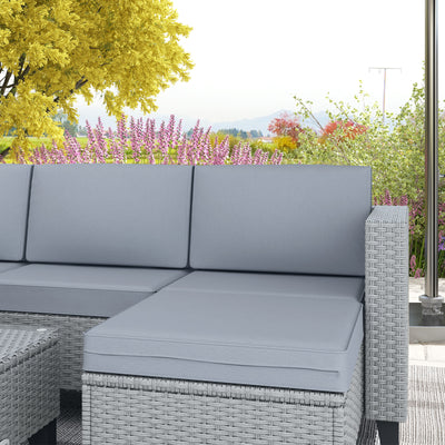 Outsunny 5-Piece Rattan Patio Furniture Set with Corner Sofa, Footstools, Coffee Table, for Poolside, Grey 