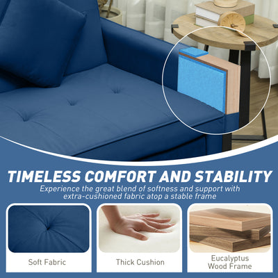 HOMCOM Three-Person Velvet-Feel Sofa Bed - Blue 
