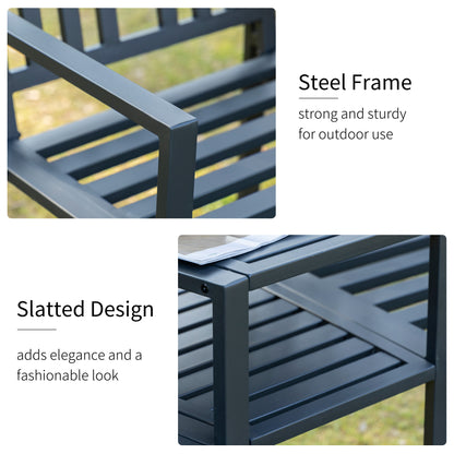Outsunny 2 Seat Garden Chair Bench Loveseats Jack and Jill Seat w/Coffee Table Slatted Design Patio Yard 