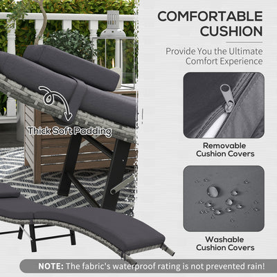 Outsunny Rattan Folding Sun Lounger Outdoor Chair with Cushion and Pillow Grey 