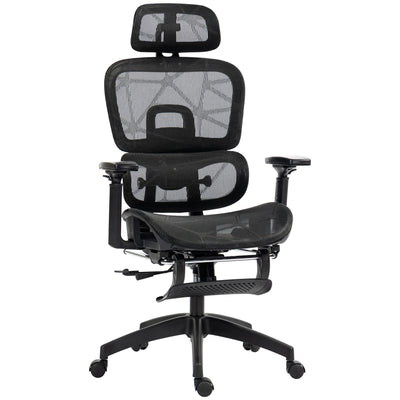 HOMCOM Executive Office Chair, Ergonomic Mesh High Back Desk Chair with Lumbar Support, Reclining Function, Swivel Computer Chair with 3D Armrest, Headrest, Footrest, Black 