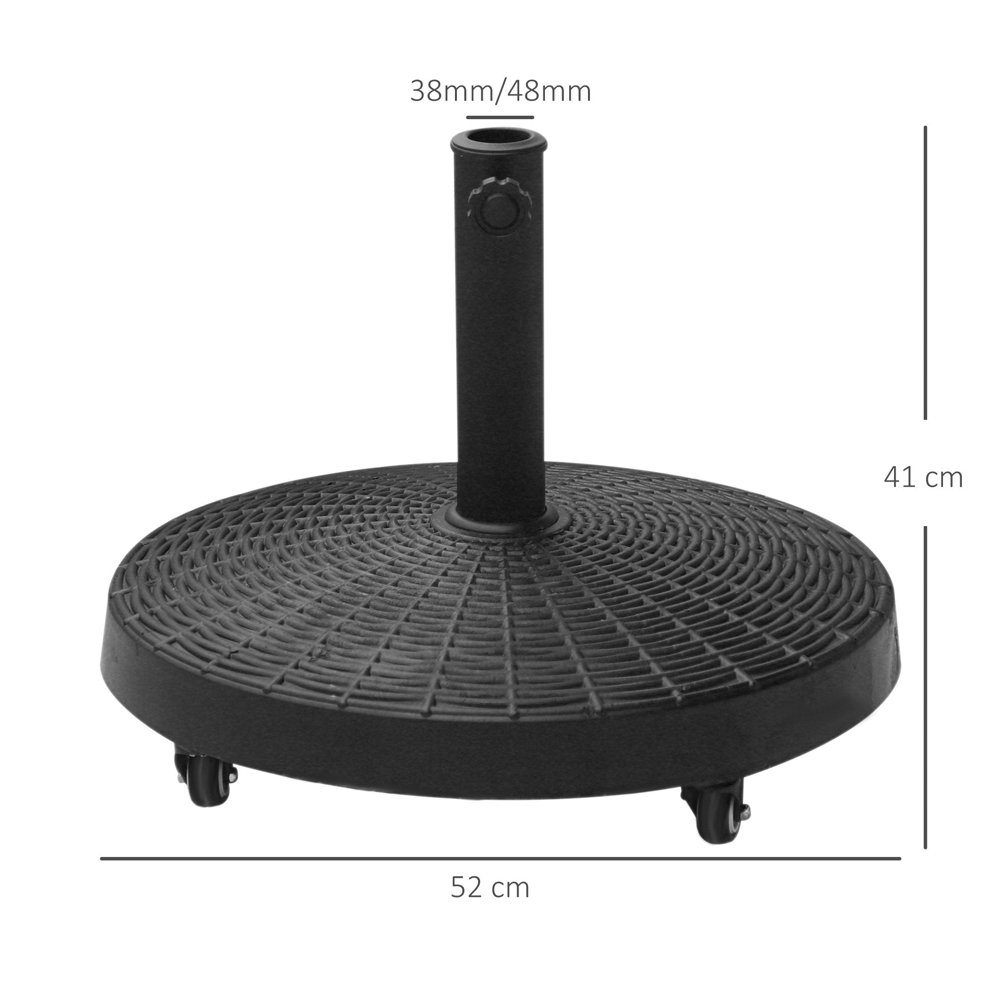 Outsunny 22.7kg Resin Patio Parasol Base Umbrella Stand Weight Deck Garden Sunshade Holder Round w/ Wheels Brakes Outdoor 