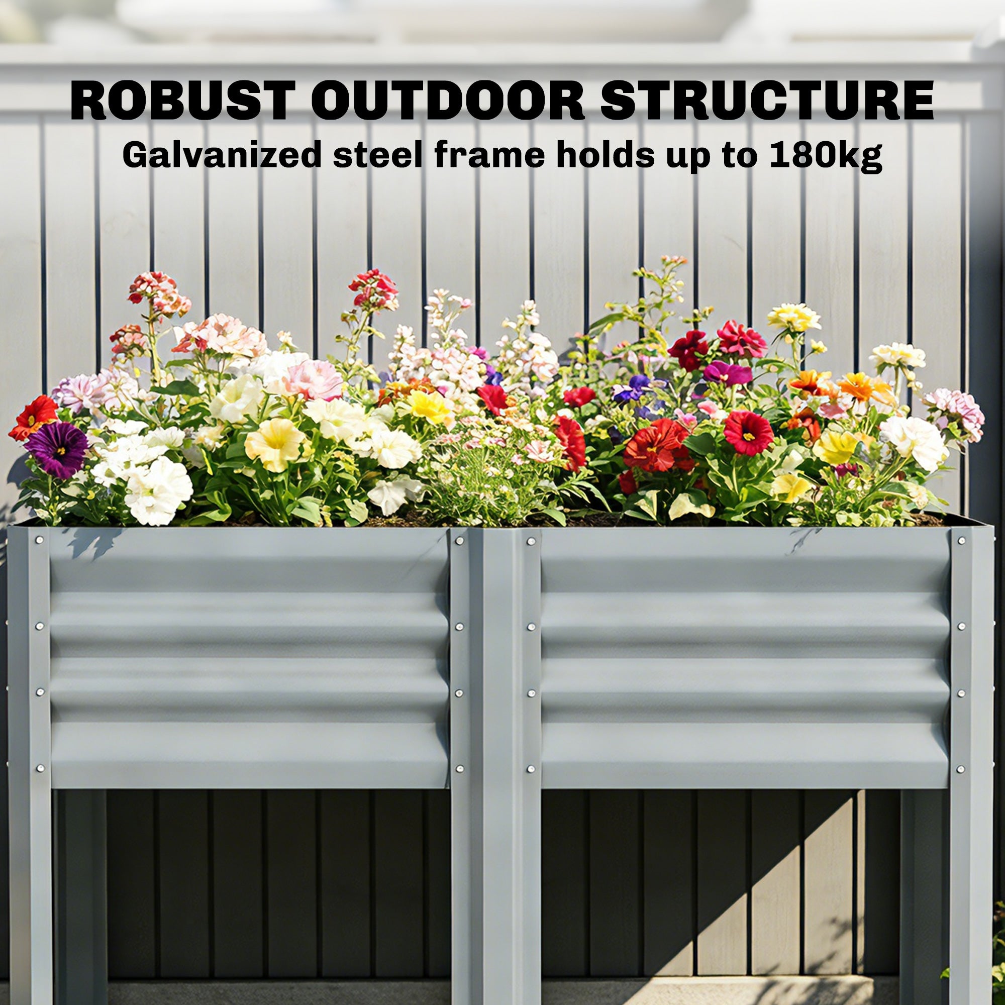 Outsunny Raised Garden Bed with Storage Shelf Steel Elevated Planter Box with Legs for Outdoor Vegetables Flowers 