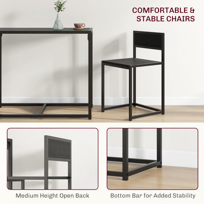 HOMCOM Dining Table and Chairs Set 2, Dining Room Sets, Rectangular Space Saving Table and 2 Chairs for Compact Kitchens, Steel Frame, Black 