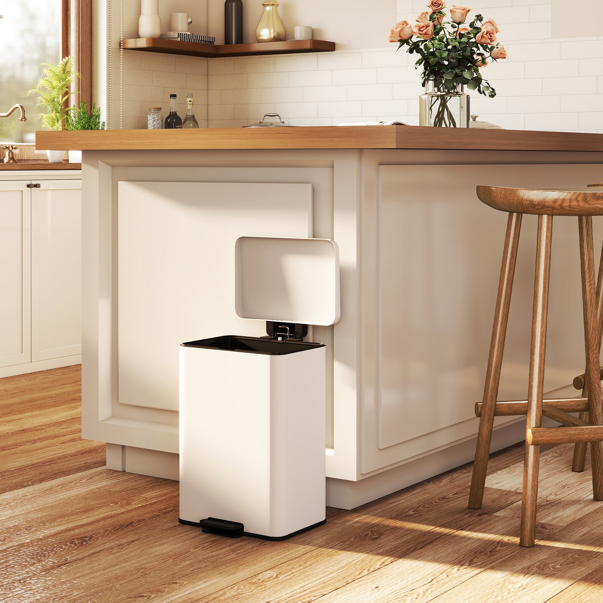 HOMCOM 20L Kitchen Bin with Soft-Close Lid and Stay-Open Function, Pedal Bin with Removable Inner Bucket for Kitchen, Office, Home, Cream 