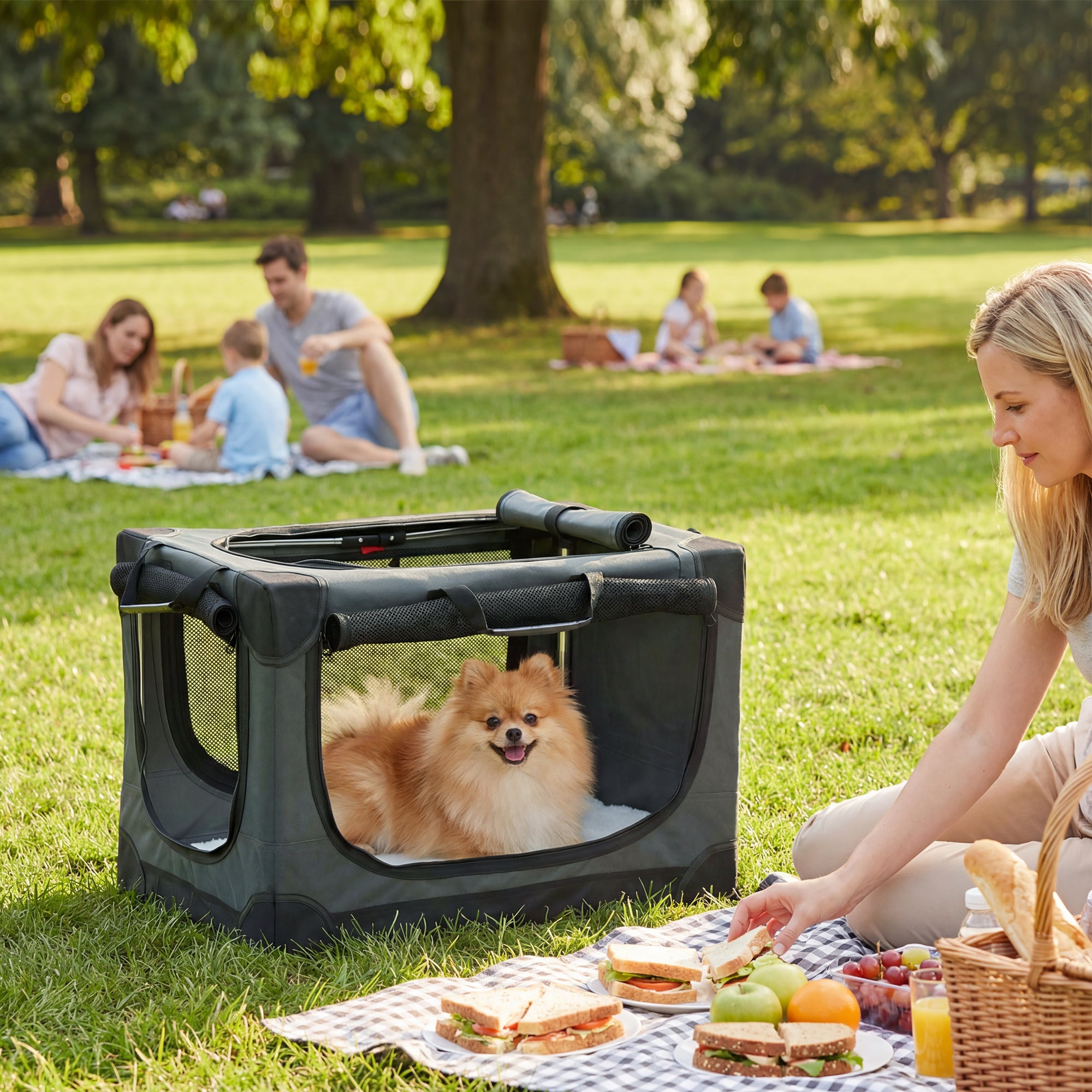 PawHut Soft Dog Crate Pet Travel Crate 60 x 42 x 43 cm with Removable Pad Mesh Window Army Green 
