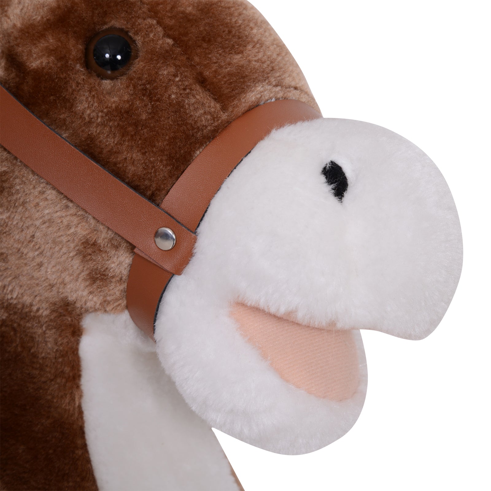 HOMCOM Kids Children Plush Rocking Horse Wooden Base Ride On Toy Rocker with Handle Grip Traditional Toy Fun Gift for Age 3+ (Brown & White) 