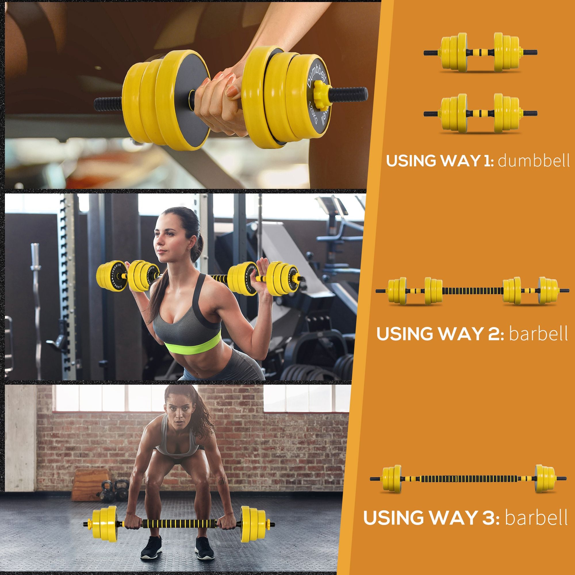 HOMCOM 20KG Dumbbell & Barbell  Adjustable Set Plate Bar Clamp Rod Home Gym Sports Area Exercise Ergonomic 
