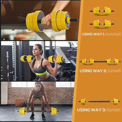 HOMCOM 20KG Dumbbell & Barbell  Adjustable Set Plate Bar Clamp Rod Home Gym Sports Area Exercise Ergonomic 