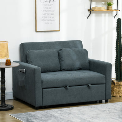 HOMCOM Loveseat Sofa Bed, Convertible Bed Settee with 2 Cushions, Side Pockets for Living Room, Charcoal Grey 