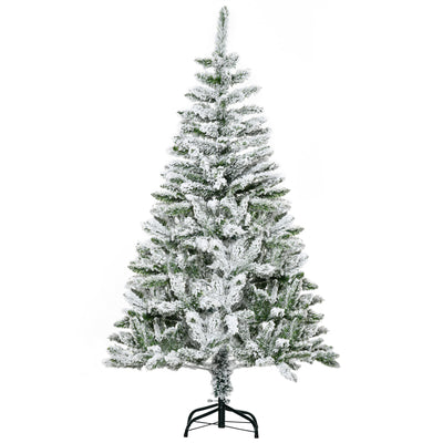 HOMCOM 5 Ft Snow Flocked Artificial Christmas Tree Xmas Pine Tree with Realistic Branches, Auto Open and Steel Base, Green 