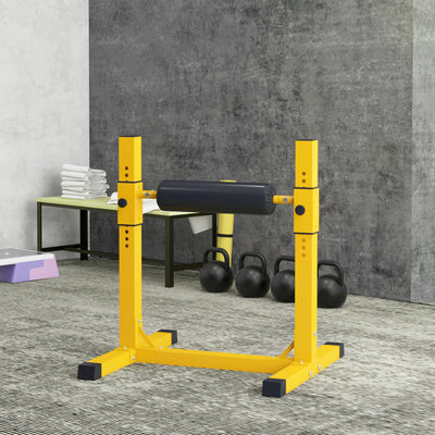 SPORTNOW Bulgarian Split Squat Stand, 12-Level Adjustable Single Leg Squat Machine with Foam Roller and Anti-Slip Pads for Lower Body Strength Training, Yellow 