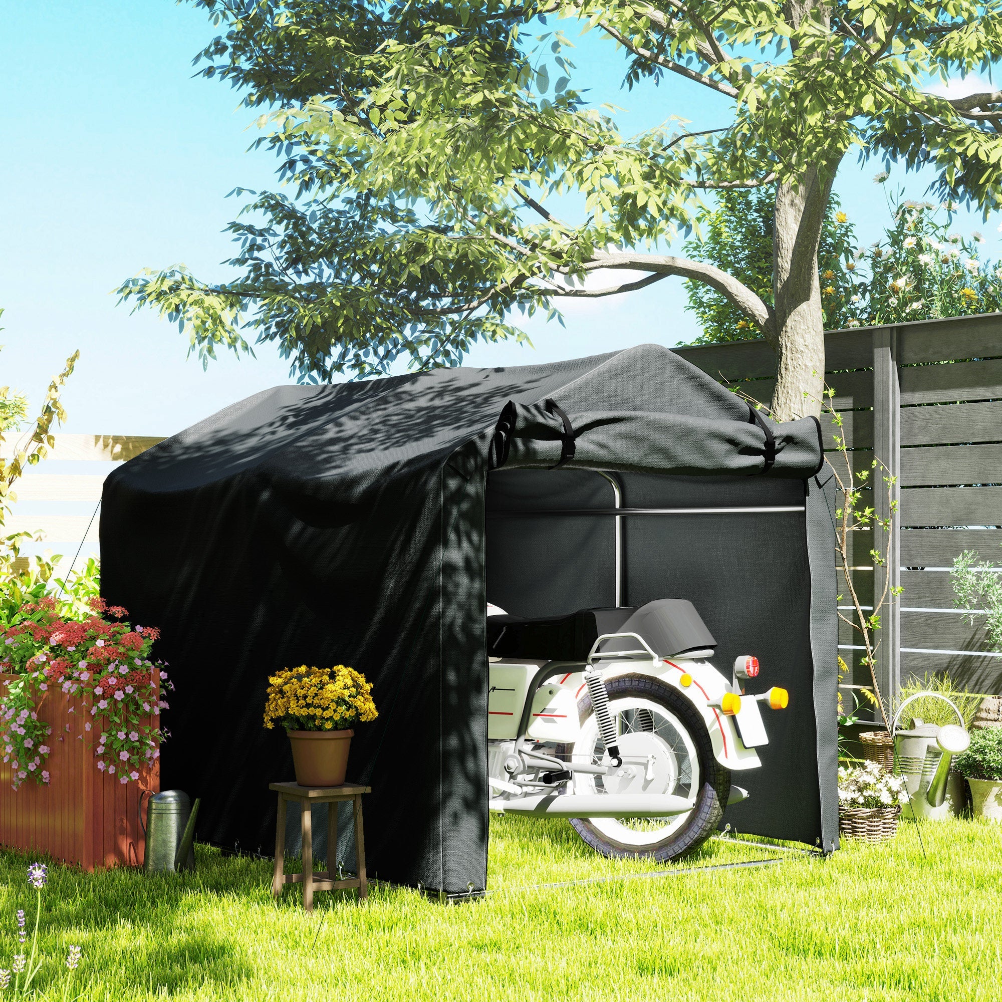 Outsunny 2.2 x 1.6 m Garden Storage Tent, Waterproof Anti-UV Bike Tent with Roll-up Zipper Door, Galvanised Outdoor Storage Shelter Carport for Bike, Motorbike, Garden Tools, Dark Grey 