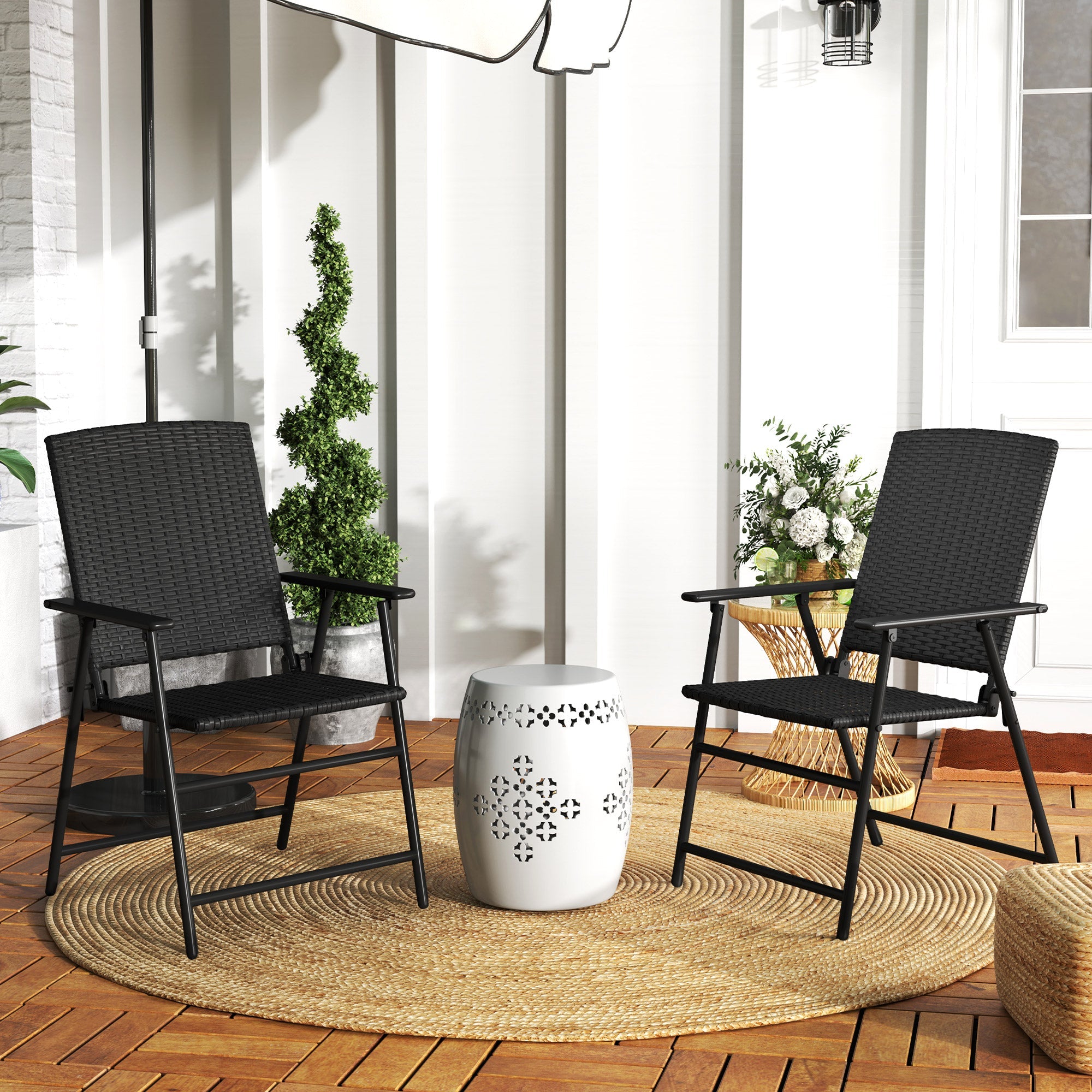 Outsunny Set of Two Folding Rattan Seat Chairs - Black 