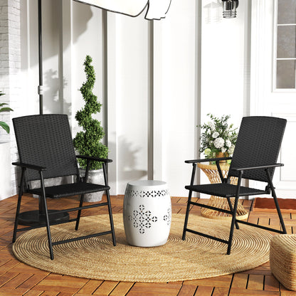 Outsunny Set of Two Folding Rattan Seat Chairs - Black 