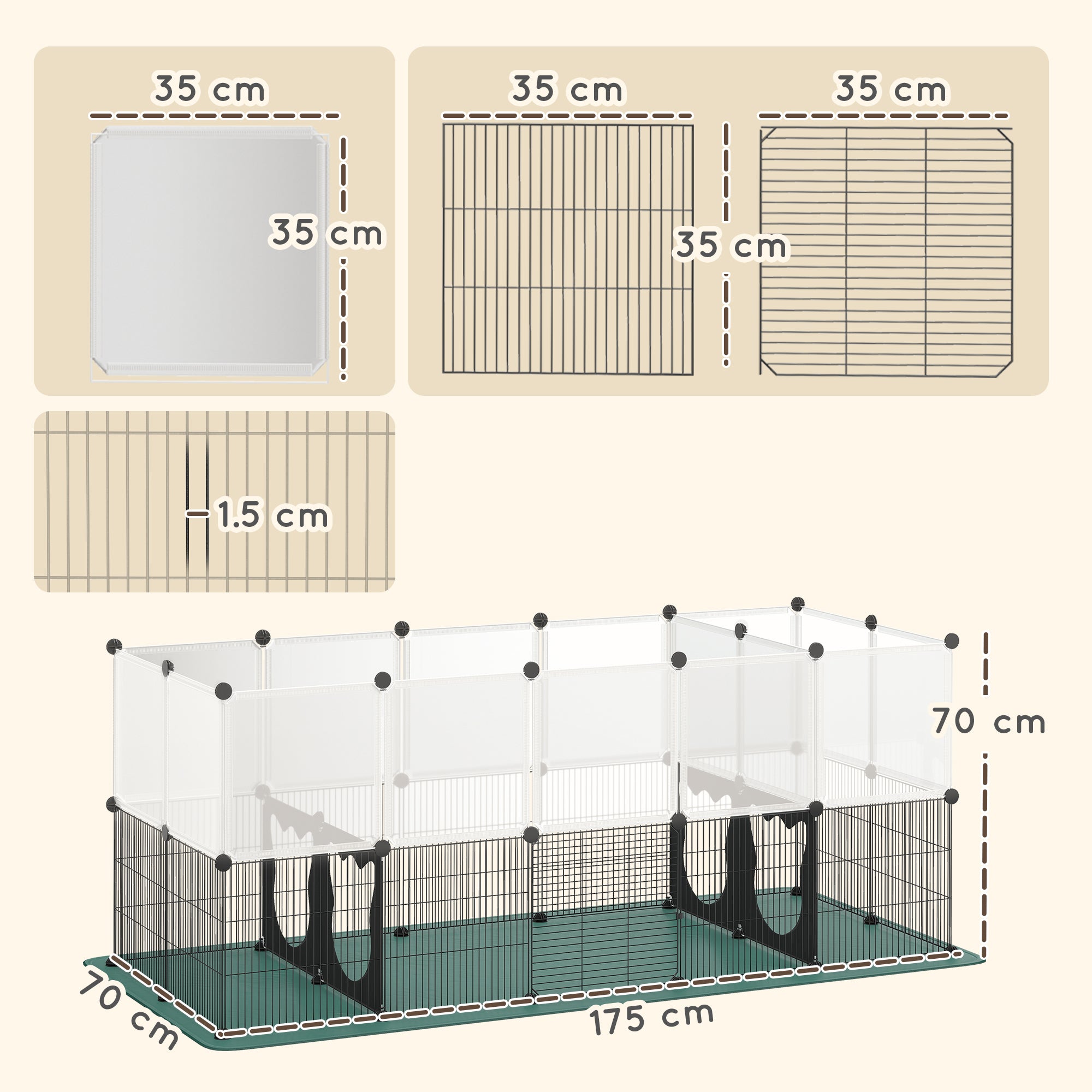 PawHut Pet Playpen with Waterproof Mat, DIY Small Animal Enclosure 34 Panels, Indoor/Outdoor Metal Pet Fence for Guinea Pigs 