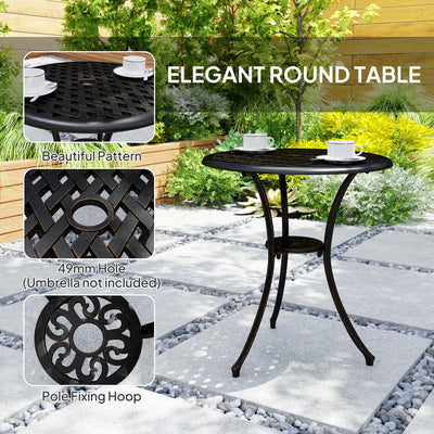 Outsunny 3 Pieces Garden Dining Set for 2, Cast Aluminium Outdoor Dining Set with 2 Armchairs and Round Dining Table with Parasol Hole, Garden Furniture Set, Bronze Tone 