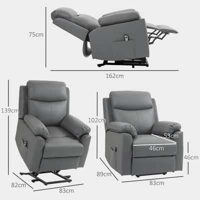 HOMCOM Faux Leather 70\'c2\'b0 Electric Riser Recliner Chair, Charcoal Grey 