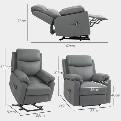 HOMCOM Faux Leather 70\'c2\'b0 Electric Riser Recliner Chair, Charcoal Grey 