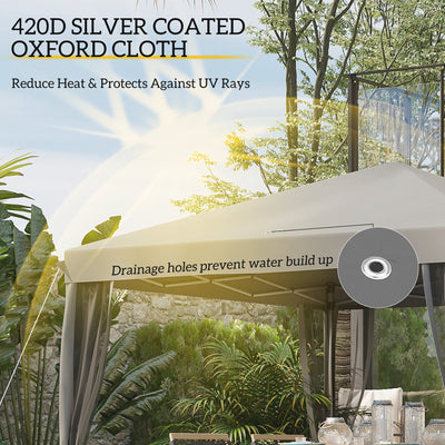 Outsunny 3 x 3\'c2\'a0m Pop Up Gazebo, 420D Garden Tent Canopy with Removable Mesh Sidewall Netting, Carry Bag for Garden Patio Outdoor, Light Grey 