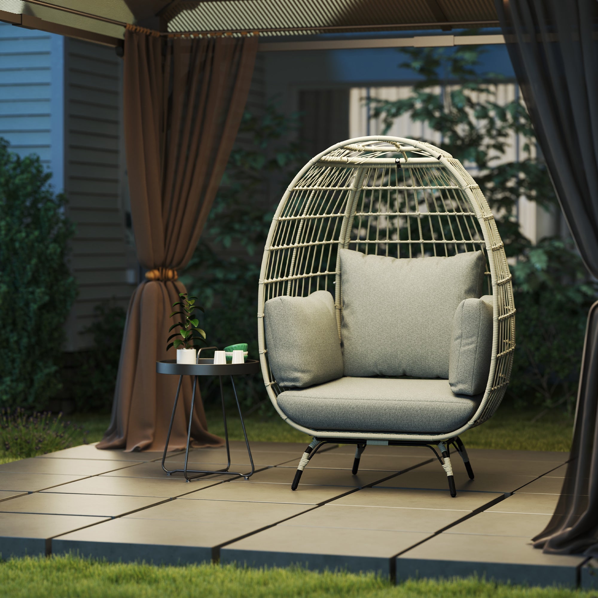 Outsunny Rattan Egg Chair with Cushions and Pillows, Charcoal Grey 