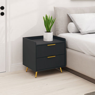 HOMCOM Elegant Two-Drawer Bedside Table - Black 