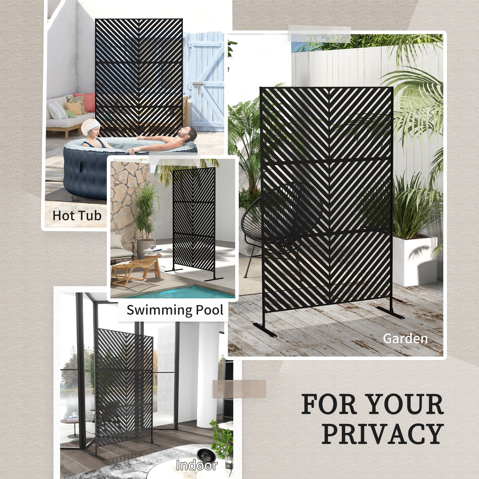 Outsunny 6.5FT Decorative Outdoor Divider, Metal Privacy Screen with Stand, Triangle Style, Black 