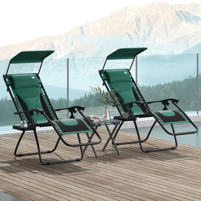 Outsunny Zero Gravity Lounger Chair Set of 2, Folding Reclining Patio Chair with Shade Cover, Padded Seat, Cup Holder, Soft Cushion and Headrest for Poolside, Camping, Green 