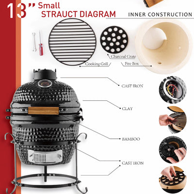 Outsunny Cast Iron Ceramic Charcoal BBQ Oven Black 