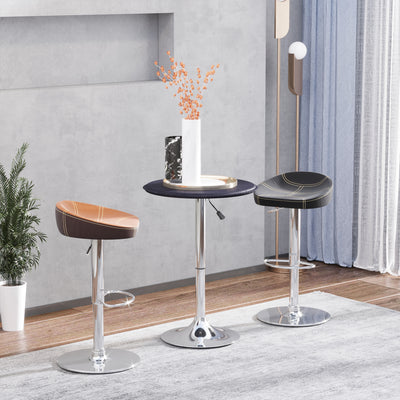 HOMCOM Adjustable Round Bistro Bar Table with PVC Leather Top Steel Base Home Kitchen Dining Desk  Black 