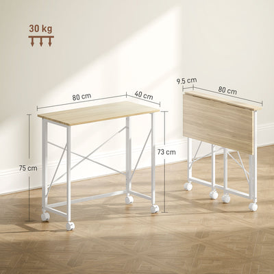 HOMCOM 80 cm Folding Desk on Wheels - Natural Tone 