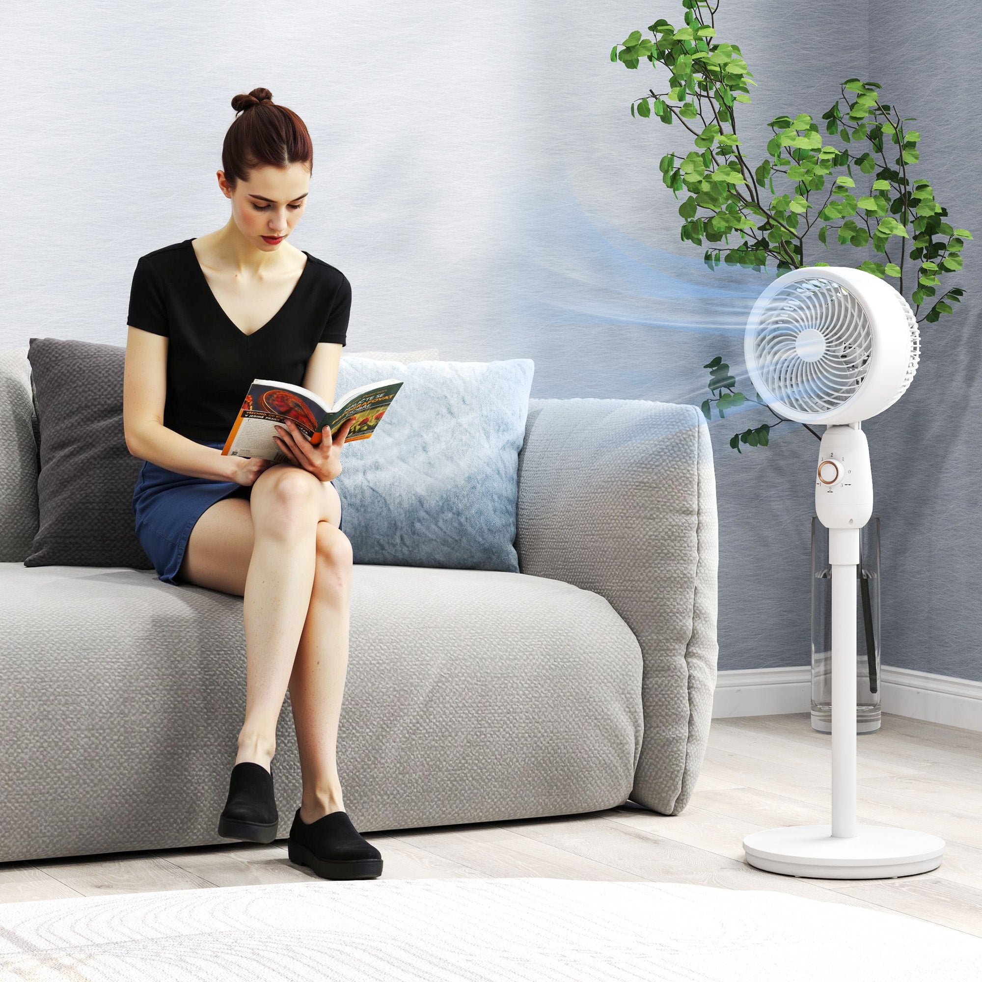 HOMCOM Pedestal Fan, Powerful Air Circulator, 12 Inch Floor Standing Fan with 3 Speed Settings, Oscillating Function for Bedroom, Home and Office, White 