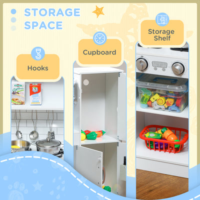 AIYAPLAY Pretend Play Kitchen, Kids Kitchen Playset, with Toy Phone, Chalkboard, Microwave, Cooking Stove, Sink, White 