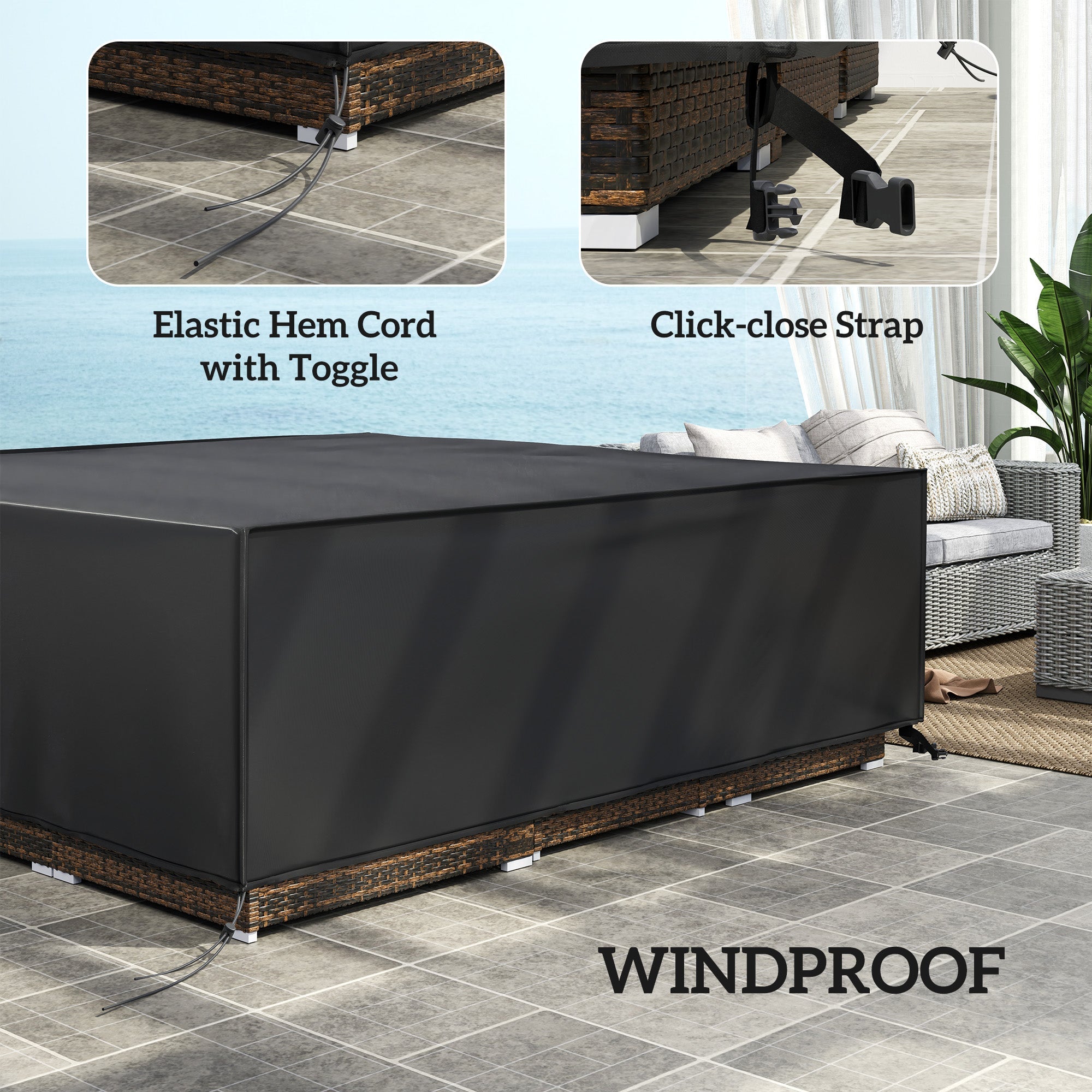 Outsunny Large Patio Garden Furniture Set Cover 600D Oxford Square Waterproof, 230 x 230 x 70 cm, Black 