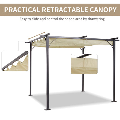 Outsunny 3 x 3(m) Metal Pergola with Retractable Roof, Garden Gazebo Metal Pergola Canopy. Outdoor Sun Shade Shelter for Party BBQ, Beige 