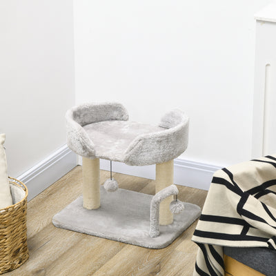 PawHut 42cm Indoor Cat Tree, with Toy Balls, Sisal Scratching Post - Light Grey 