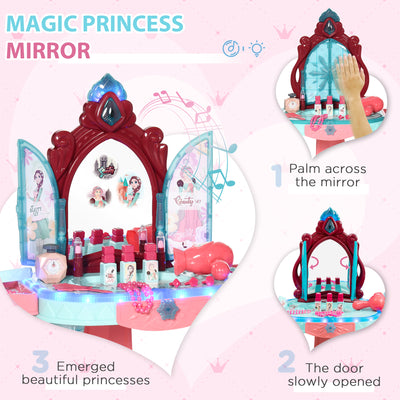 AIYAPLAY 31 Piece Kids Dressing Playset, with Magical Princess Mirror, Light and Sound - Pink and Blue 