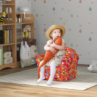 AIYAPLAY Kids Armchair with Dinosaur Design, Wooden Frame, for Bedroom, Playroom, Kids Room - Red 