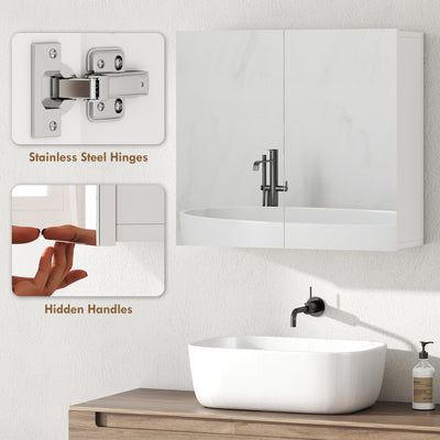 HOMCOM Double-Door Bathroom Mirror Cabinet - White 