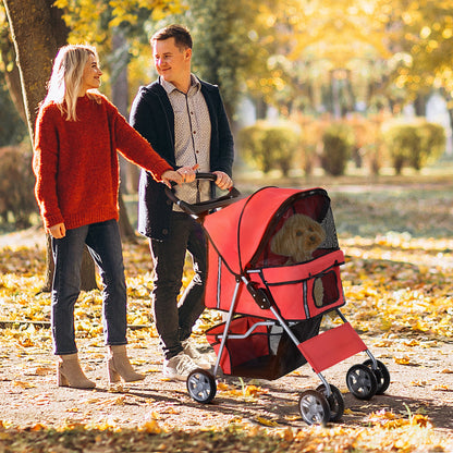 PawHut Pet Stroller for Small Miniature Dogs Cats Foldable Travel Carriage with Wheels Zipper Entry Cup Holder Storage Basket Red 