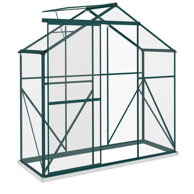 Outsunny 6 x 2.5ft Polycarbonate Greenhouse Walk-In Green House with Rain Gutter, Sliding Door, Window, Foundation, Green 