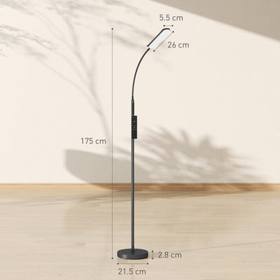 HOMCOM LED Floor Lamp, Standing Lamp with Remote & Touch Control, Stepless Dimmable Colours Temperature & Brightness, 360° Adjustable Gooseneck, 1 Hour Timer, Memory Function for Living Room, Black 