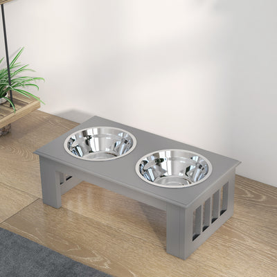 PawHut Raised Dog Feeding Bowls with Stand, Stainless Steel for  Extra Small and Small Dog, 44L x 24W x 15H cm - Grey 