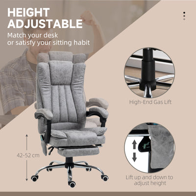 Vinsetto Office Chair with Massage and Heat, Microfibre Reclining Computer Desk Chair with Footrest and Adjustable Height, Swivel Wheels for Home Office, Grey 