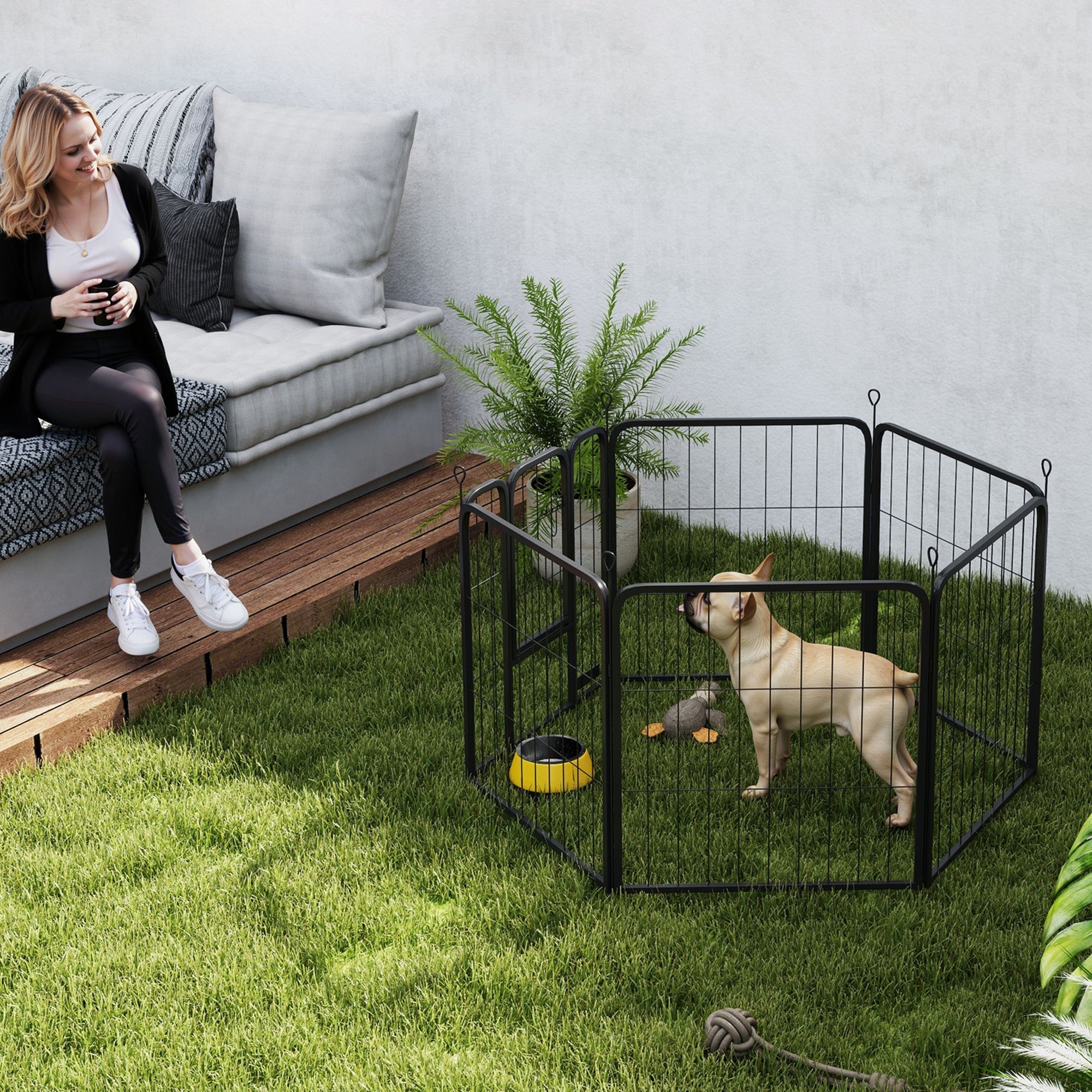 PawHut 6 Panels Heavy Duty Dog Playpen with Secure Door, for Indoor Outdoor, for Garden, Camping, 60cm High 