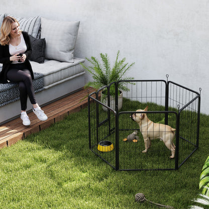 PawHut 6 Panels Heavy Duty Dog Playpen with Secure Door, for Indoor Outdoor, for Garden, Camping, 60cm High 