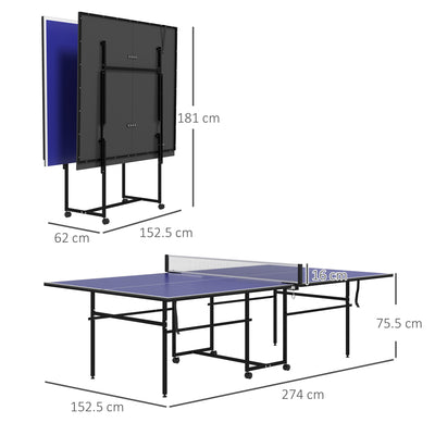 SPORTNOW 9FT Folding Table Tennis Table with Four Wheels, for Indoor Use, Blue 